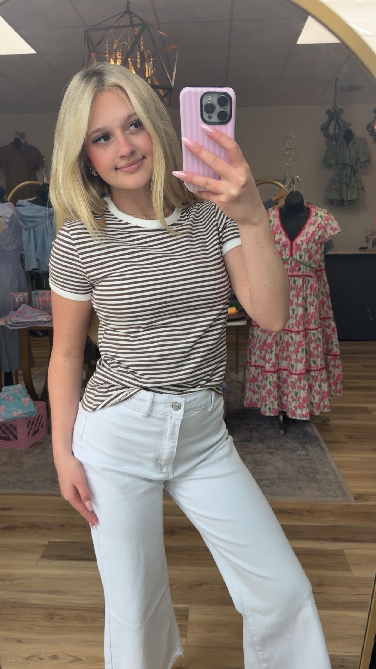 Brown/white striped cuffed shirt
