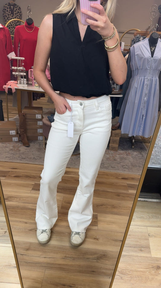 White flare jeans