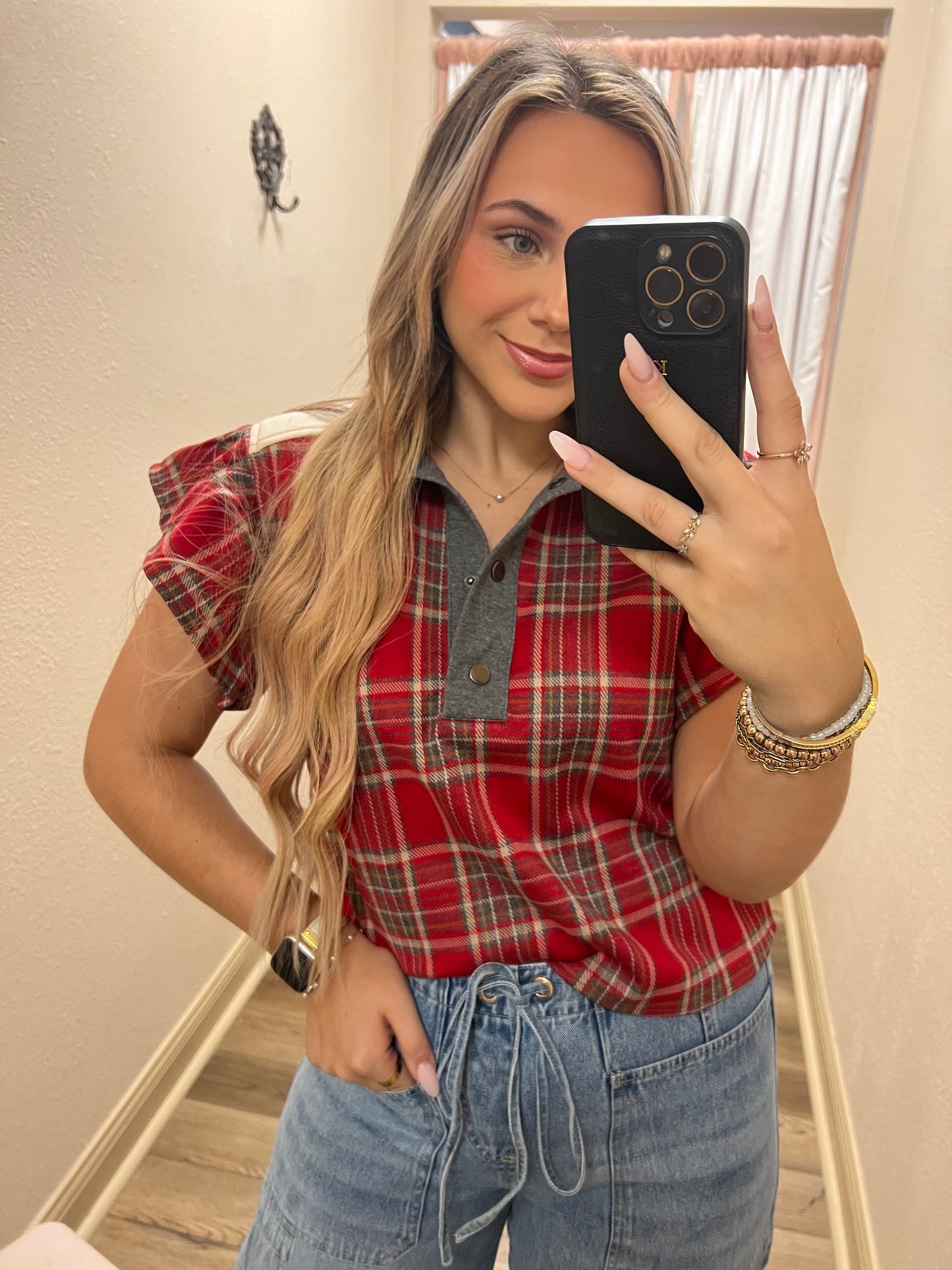 Red Plaid Ruffle Top