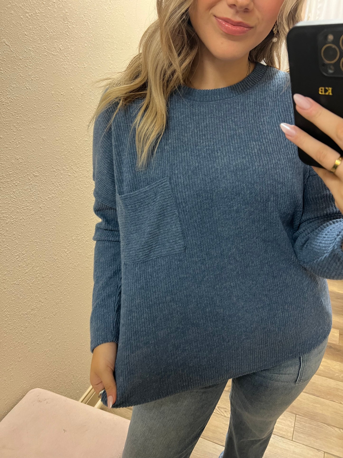 Blue Comfy Sweater With Pocket