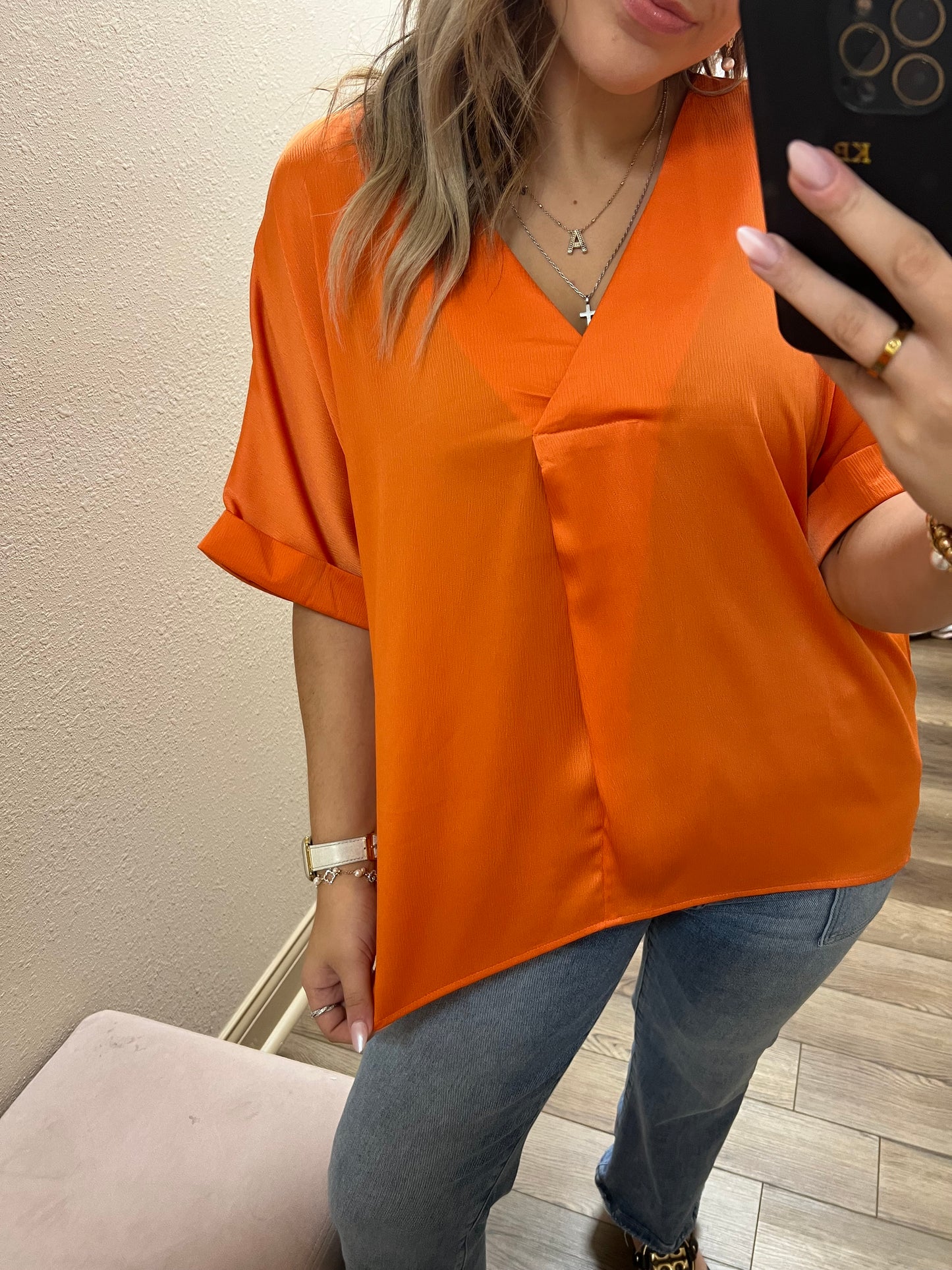 Classy V Neck Top in Orange