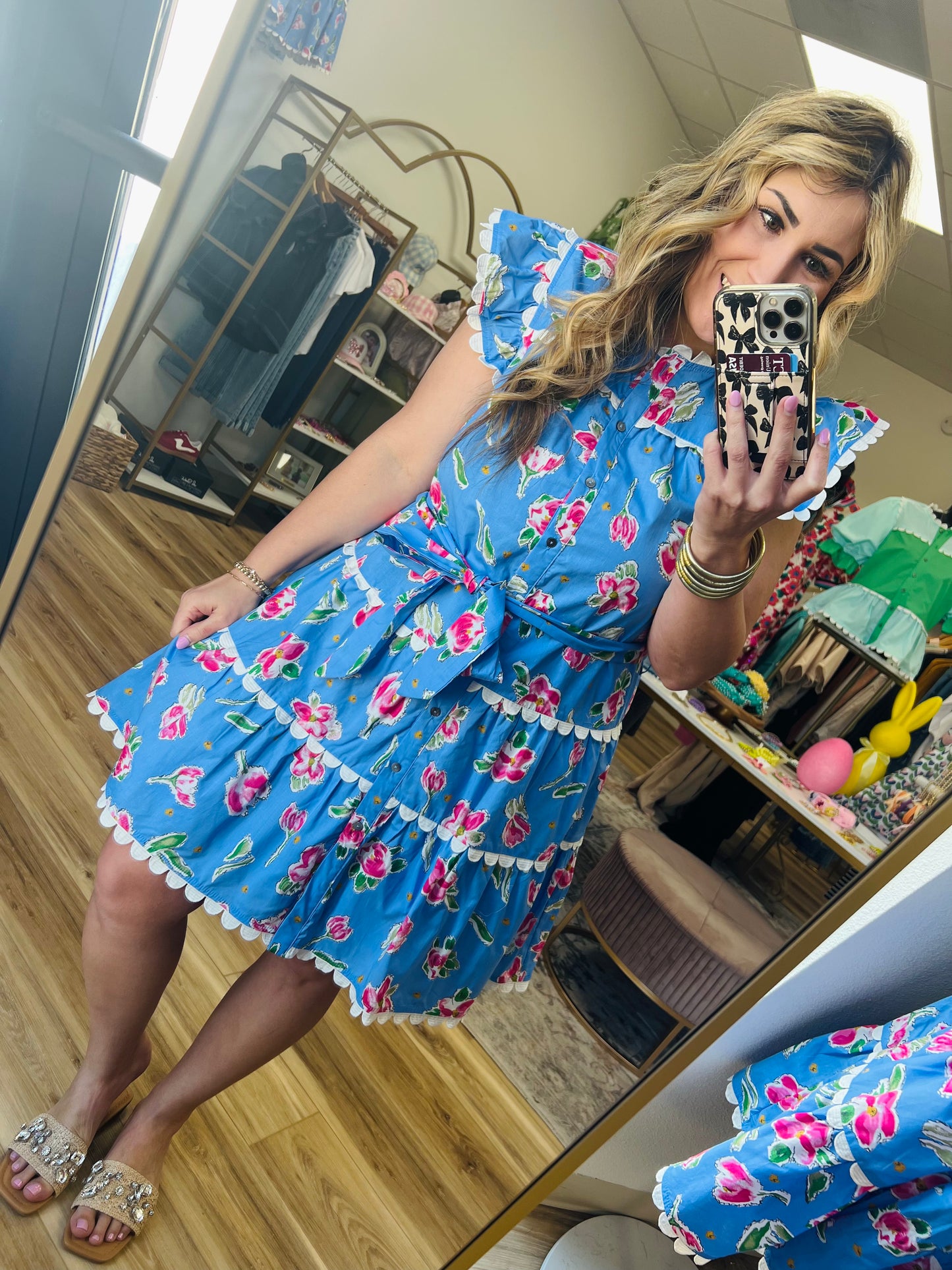 Blue Floral Scallop Dress