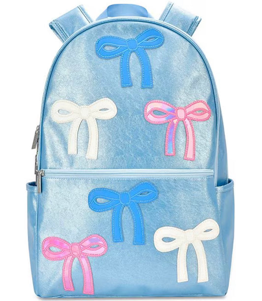Metallic Blue Bow Backpack