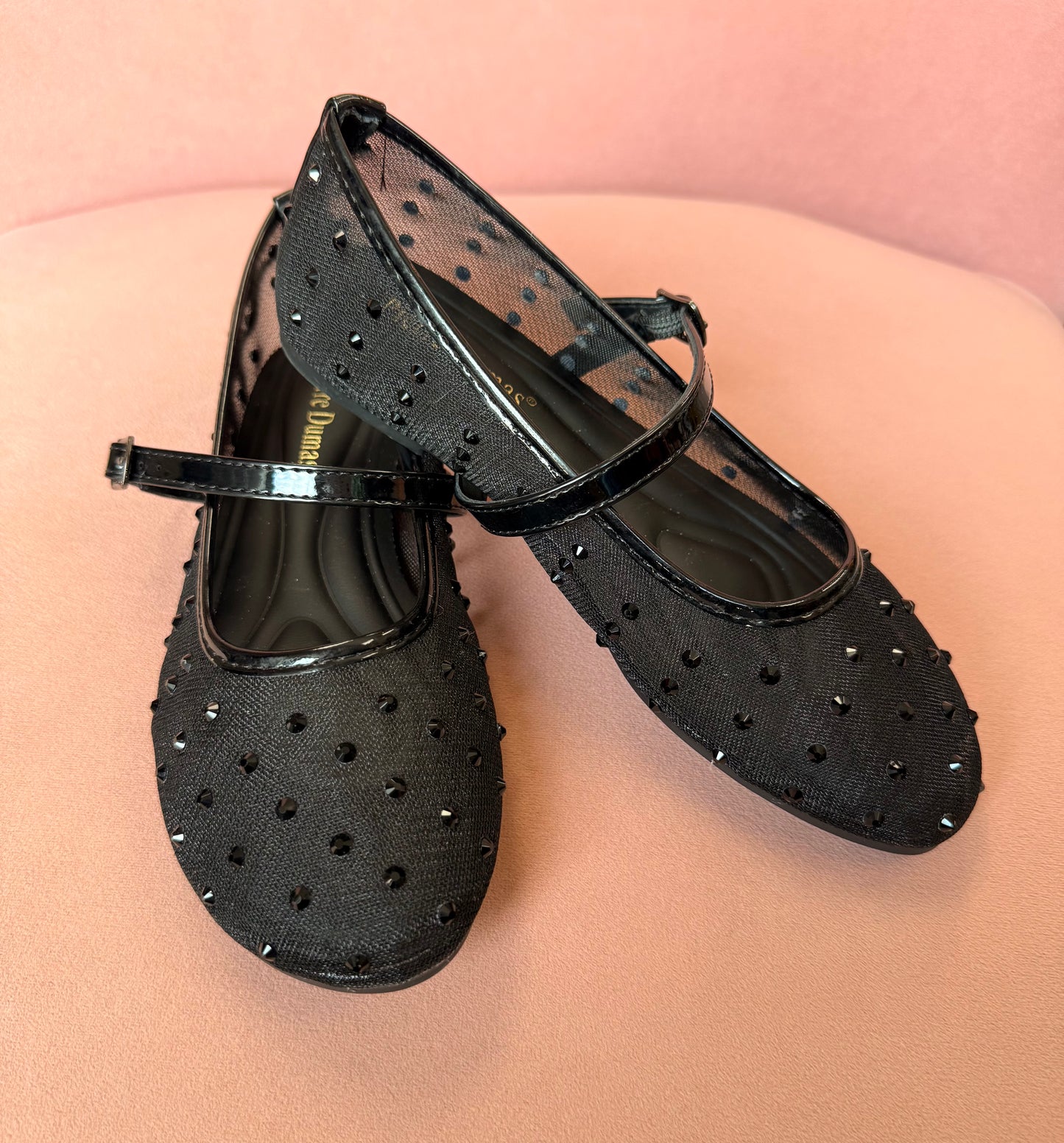 Black Mesh Mary Jane Flats