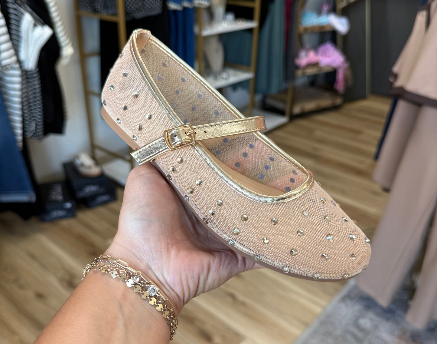 Gold Mesh Mary Jane Flats