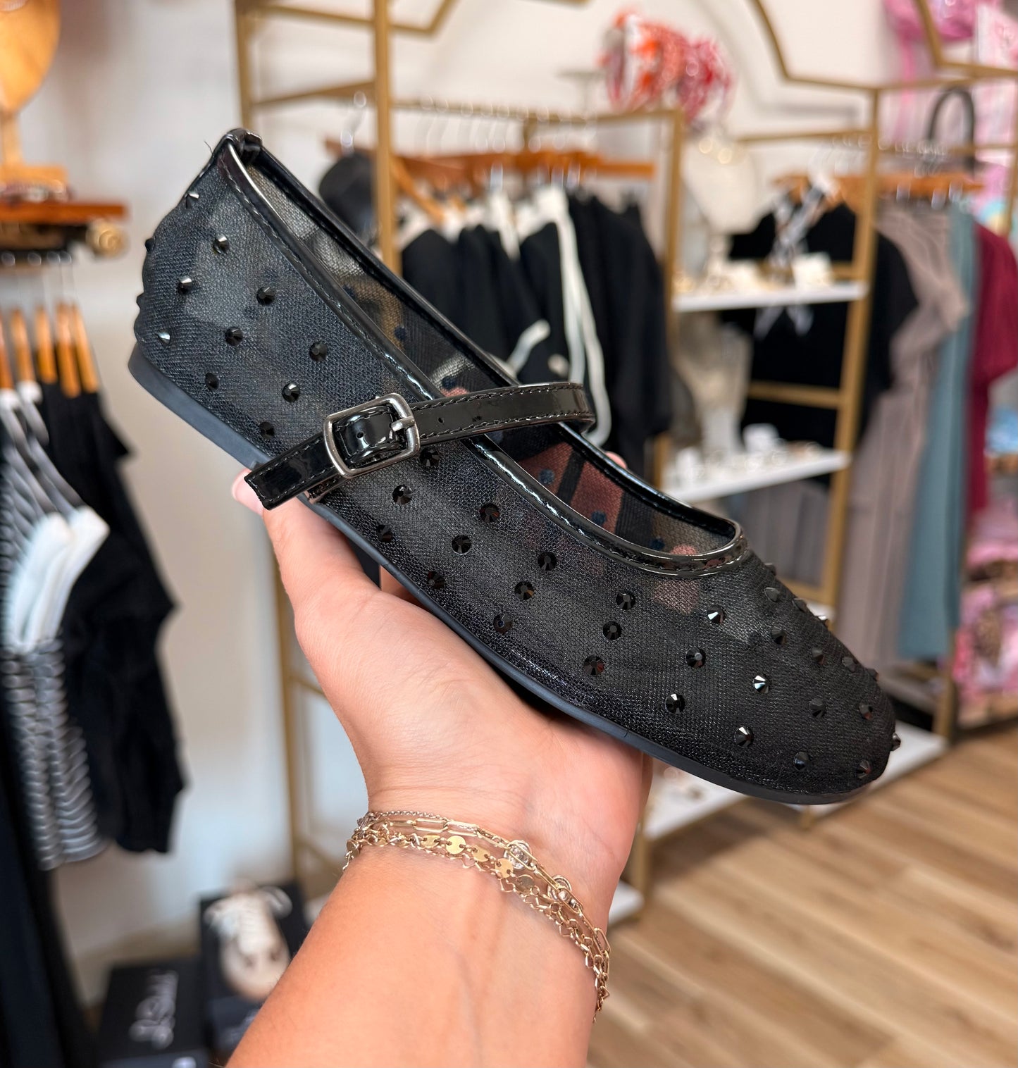 Black Mesh Mary Jane Flats
