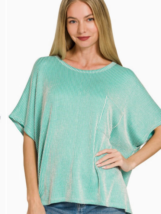 Turquoise Ribbed Pocket Top