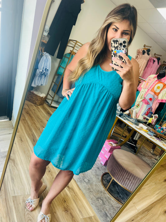 Swiss Dot Teal Dress