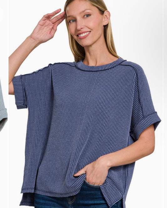 Navy Ribbed Top