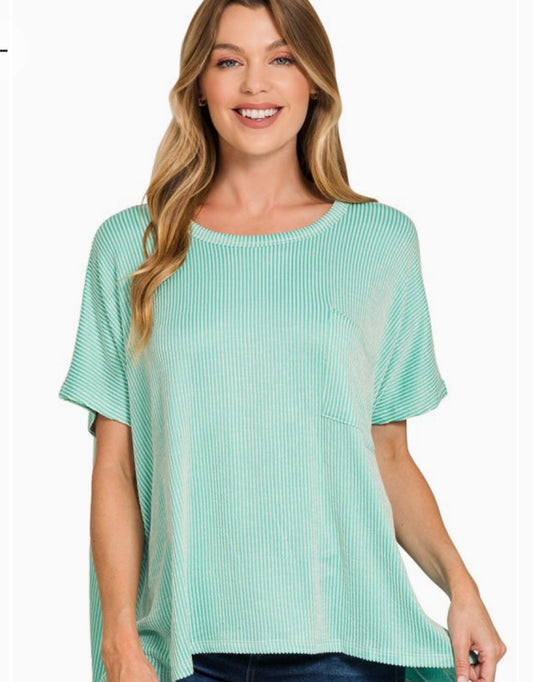 Mint Ribbed Pocket Top
