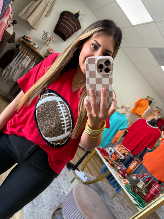 Red Leopard Football Top