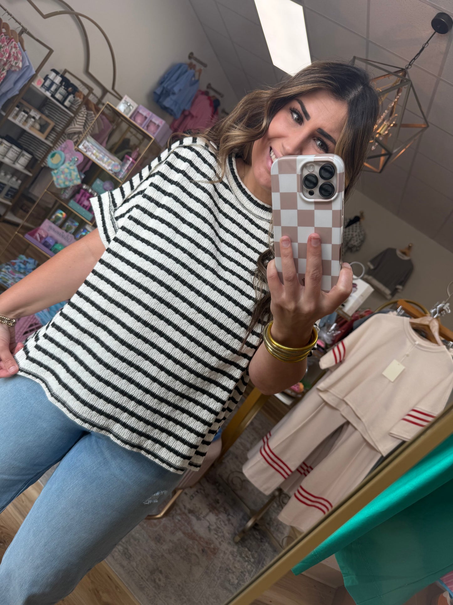 Cream/Black Stripe Top