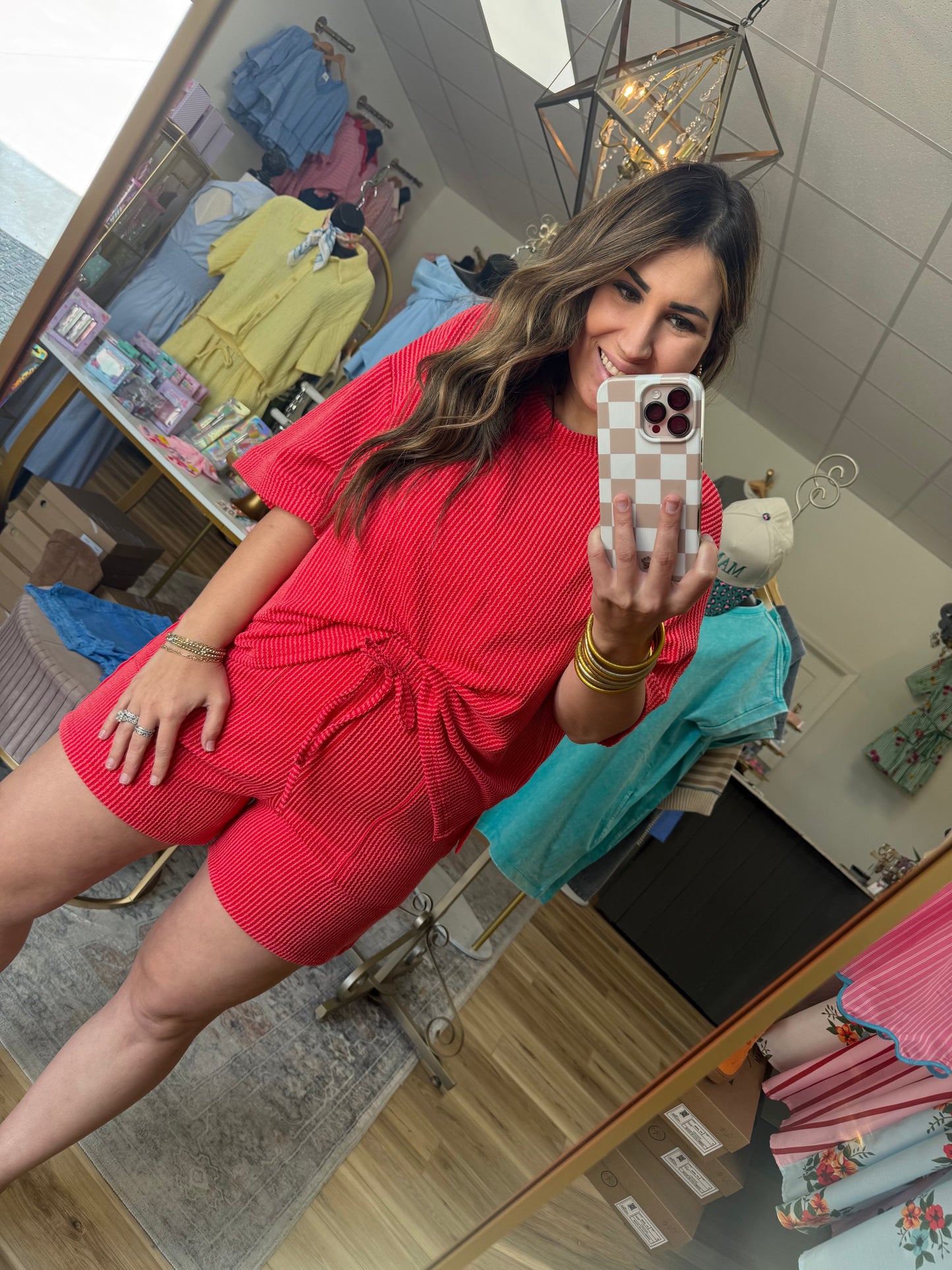 Red Ribbed Short Set