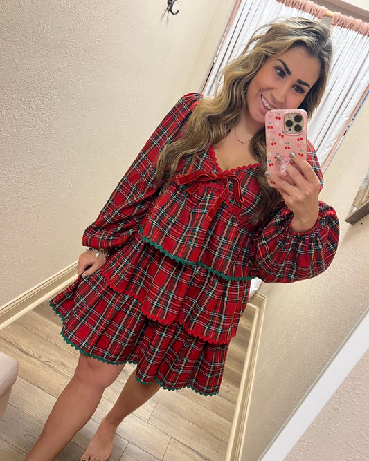 Christmas Plaid Ruffle Dress