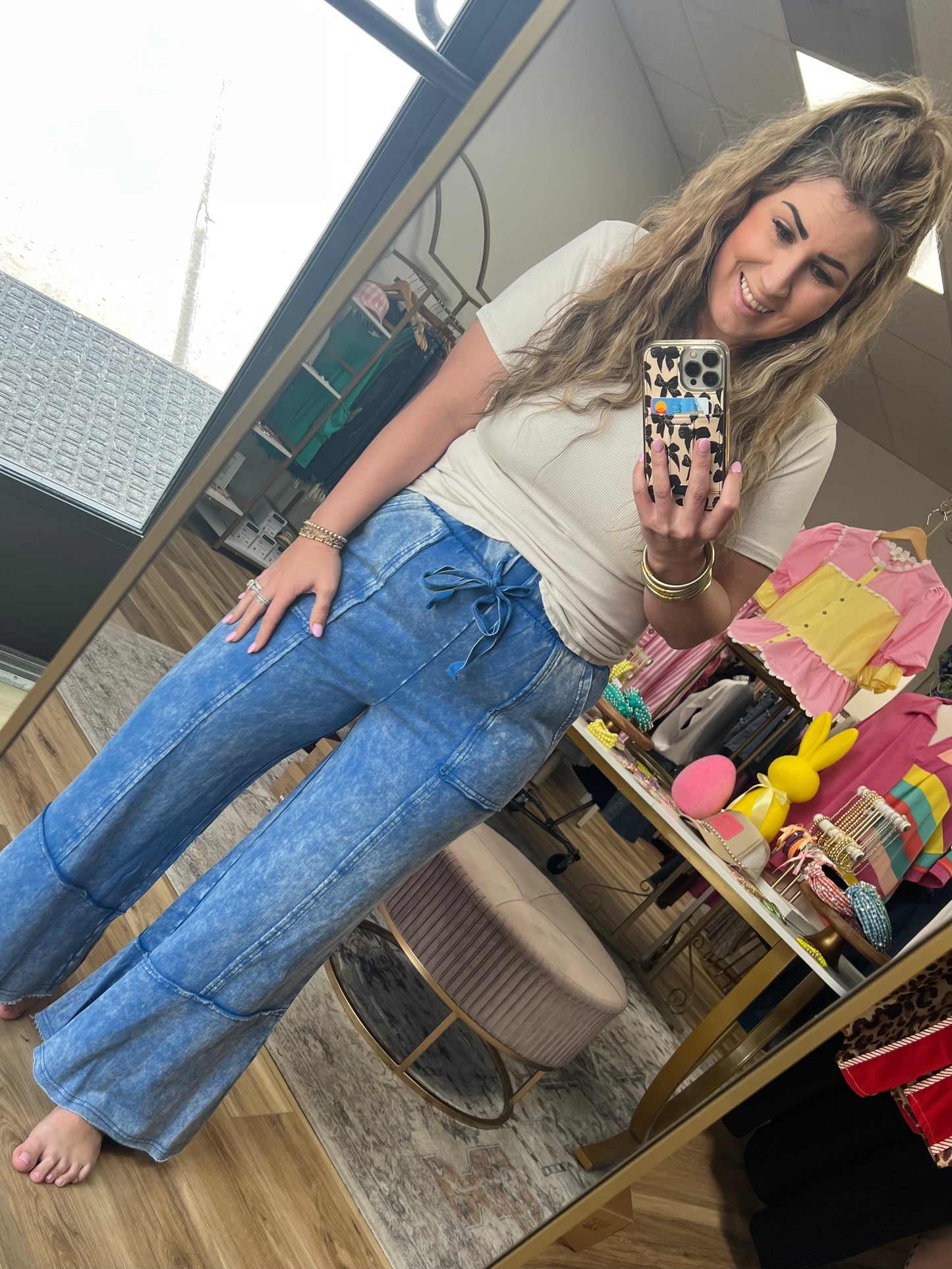 Blue Acid Wash Flare Pant