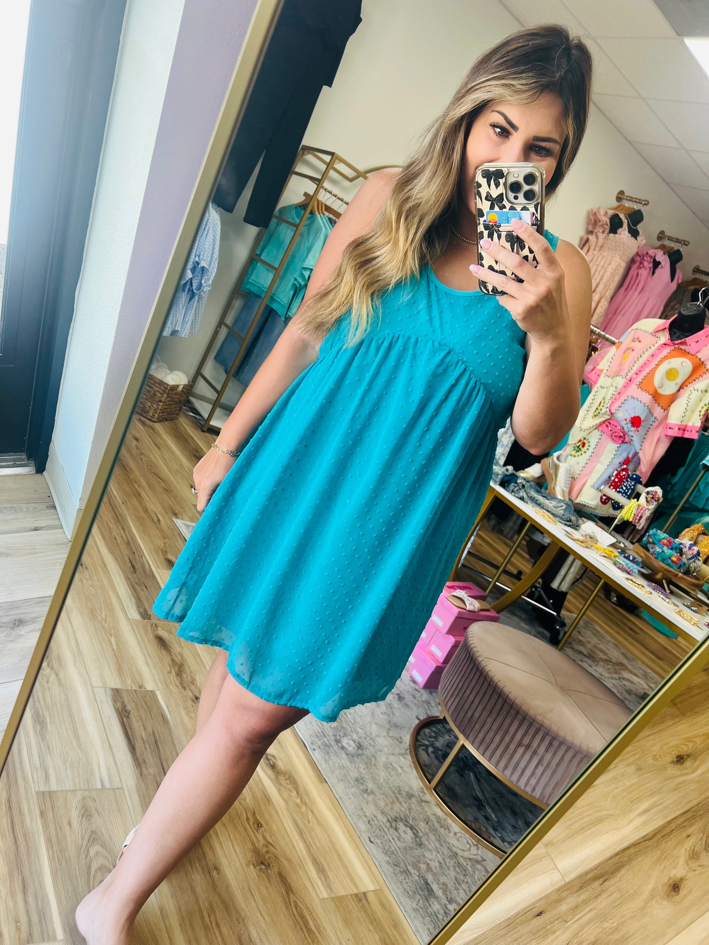 Swiss Dot Teal Dress