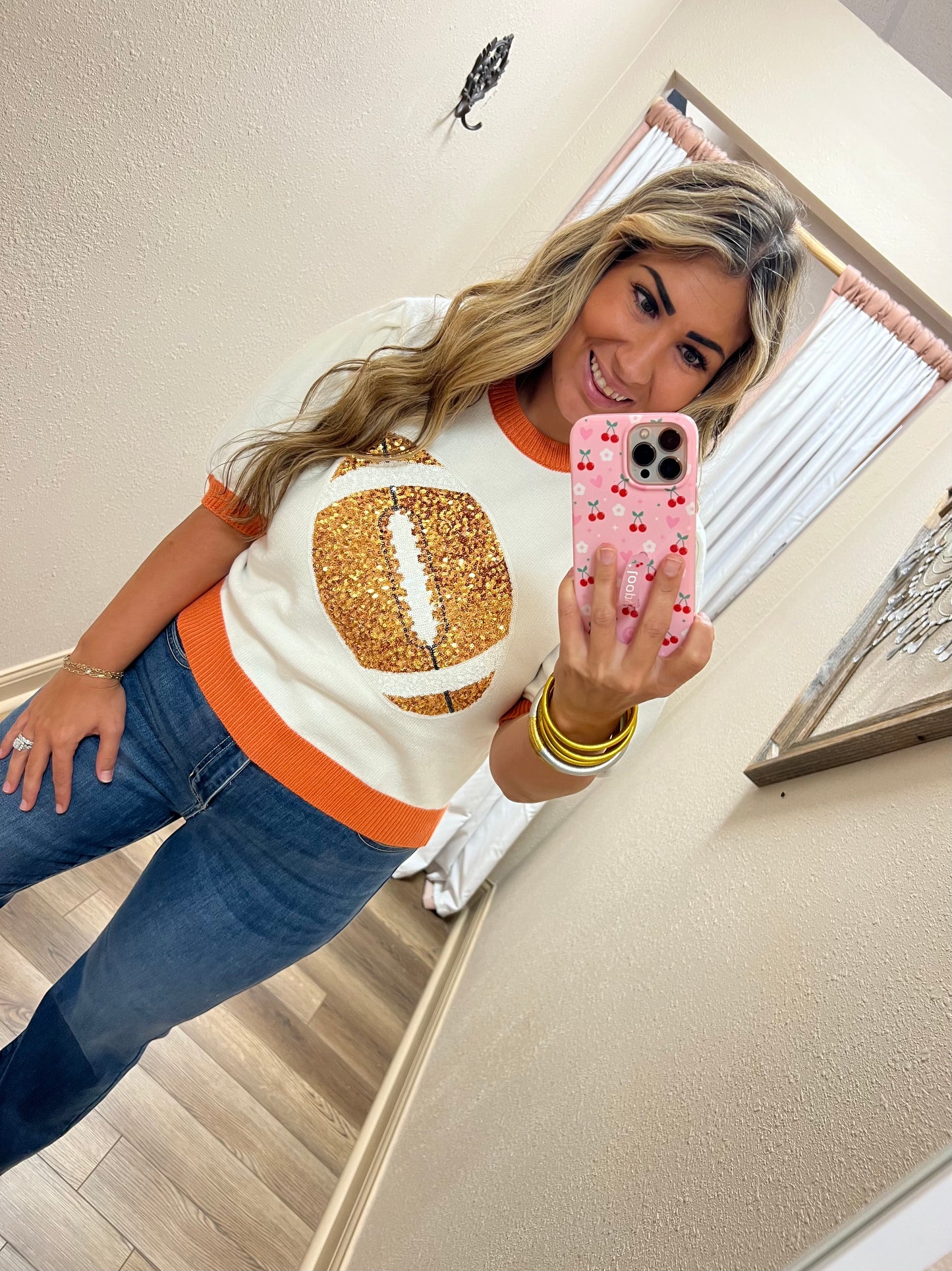 Sequin Orange Football Sweater