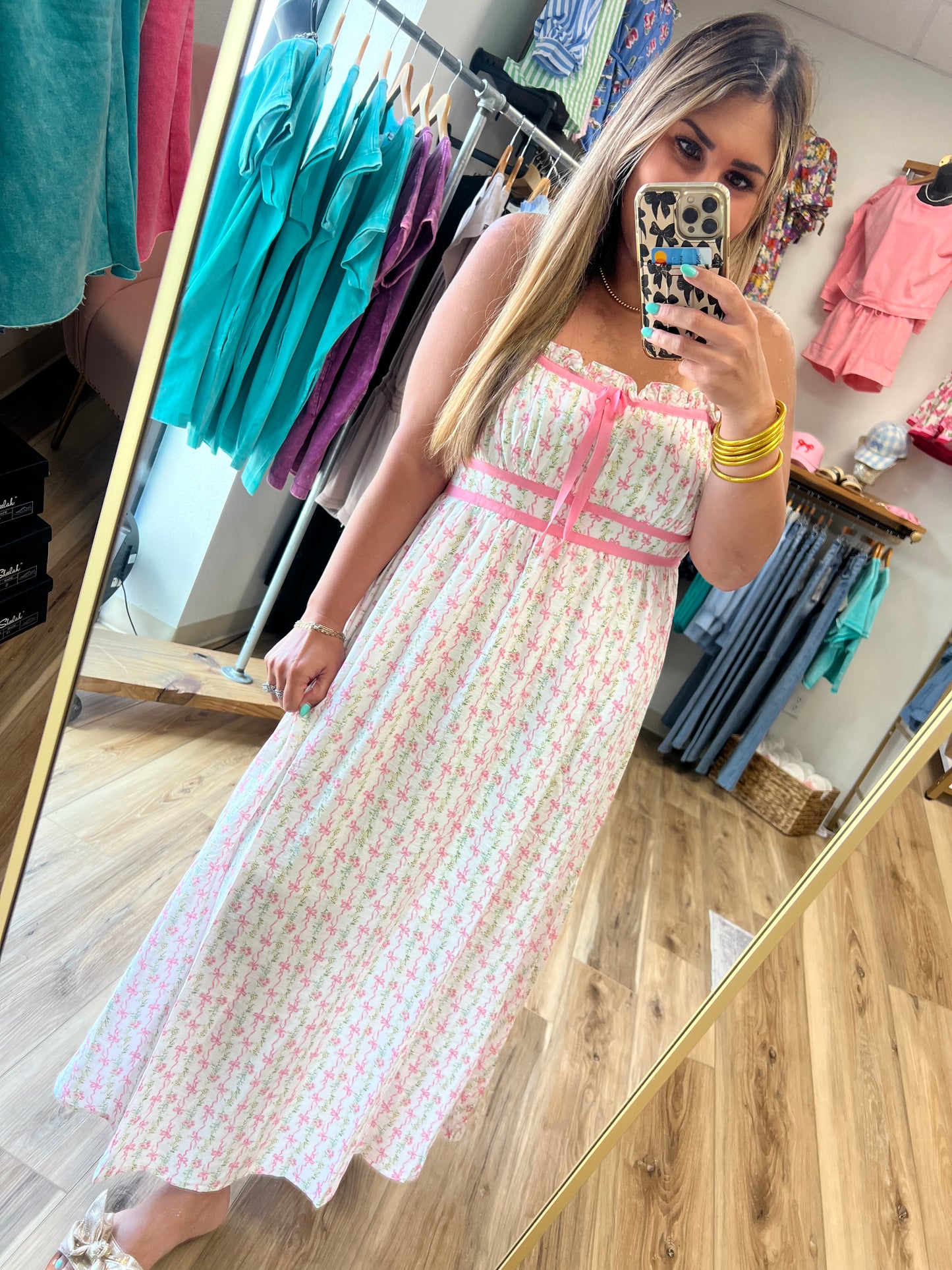 Pink Bow Floral Maxi