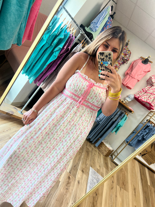 Pink Bow Floral Maxi