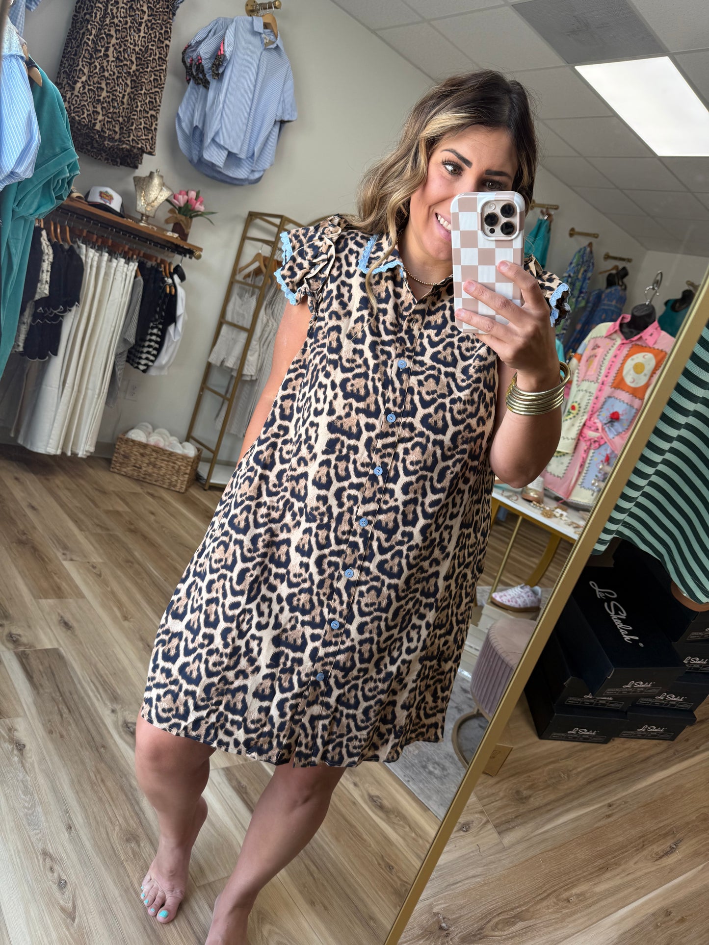 Leopard Blue Trim Dress