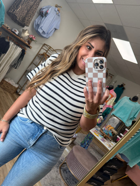 Cream/Navy Knit Short Sleeve