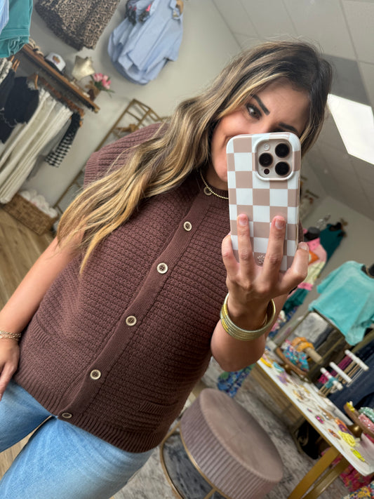 Brown Button Knit Top