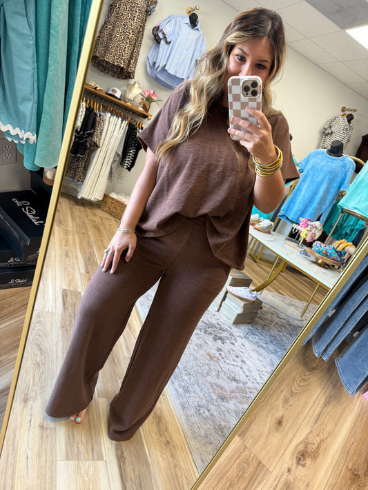 Brown Short Sleeve Pant Set