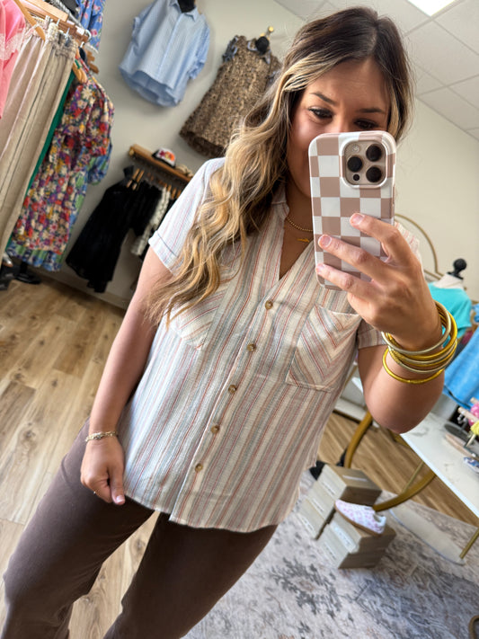 Stripe Collared Button Top