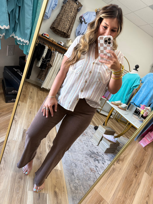 Brown High Waist Frayed Jean