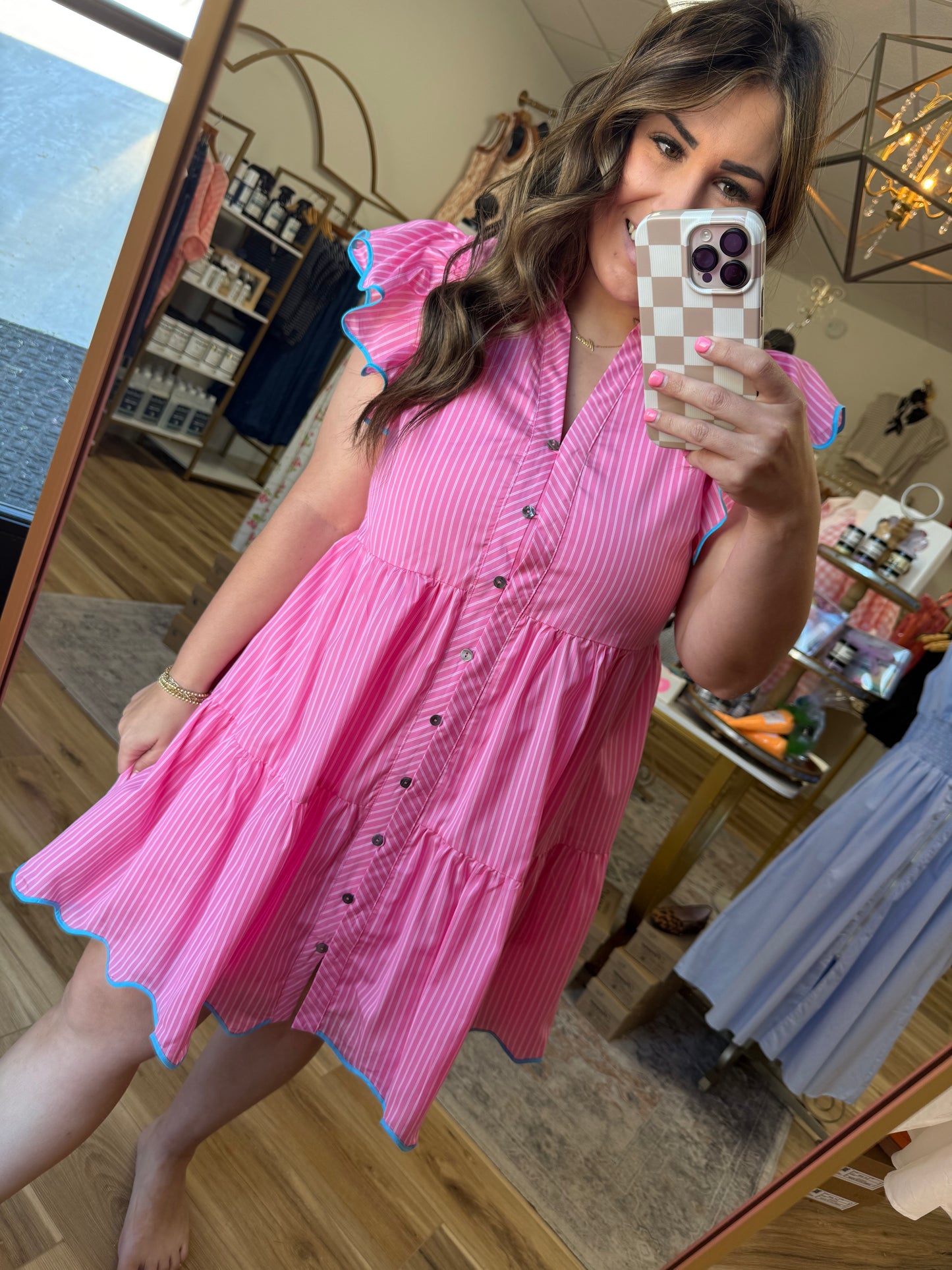 Pink Stripe Scallop Dress