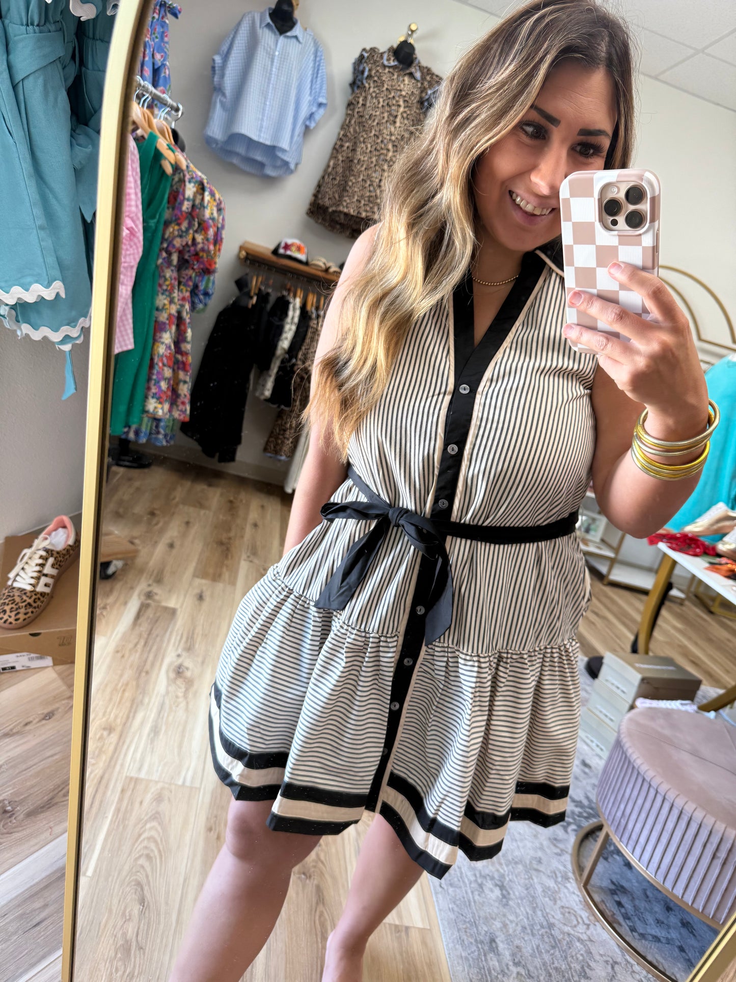 Cream/Black Stripe Collar Dress