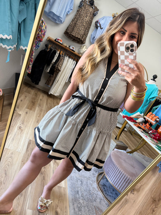 Cream/Black Stripe Collar Dress