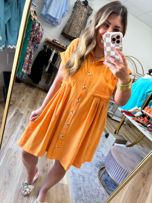 Orange Pocket Button Dress