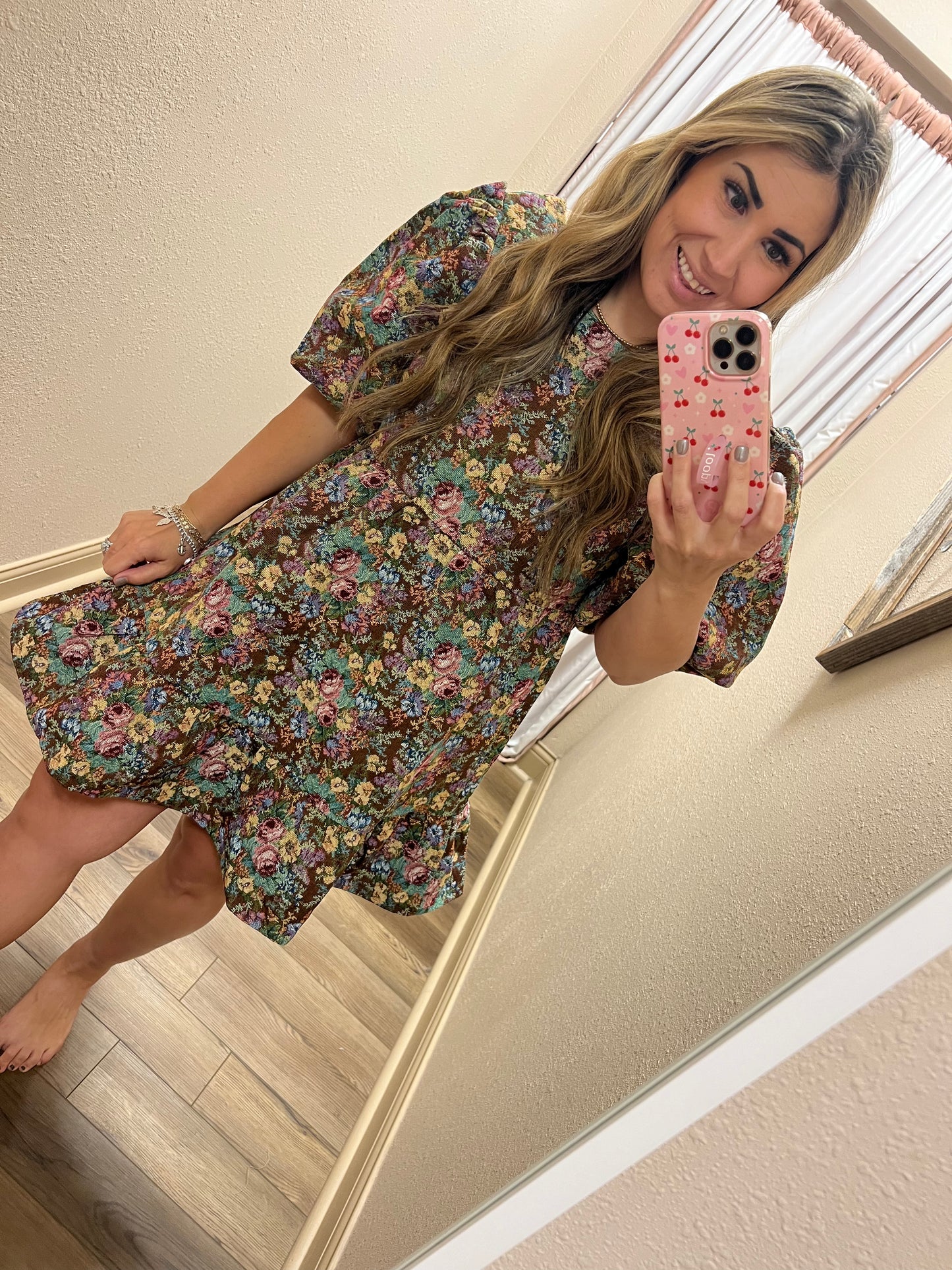 Ruffled Brown Floral Dress