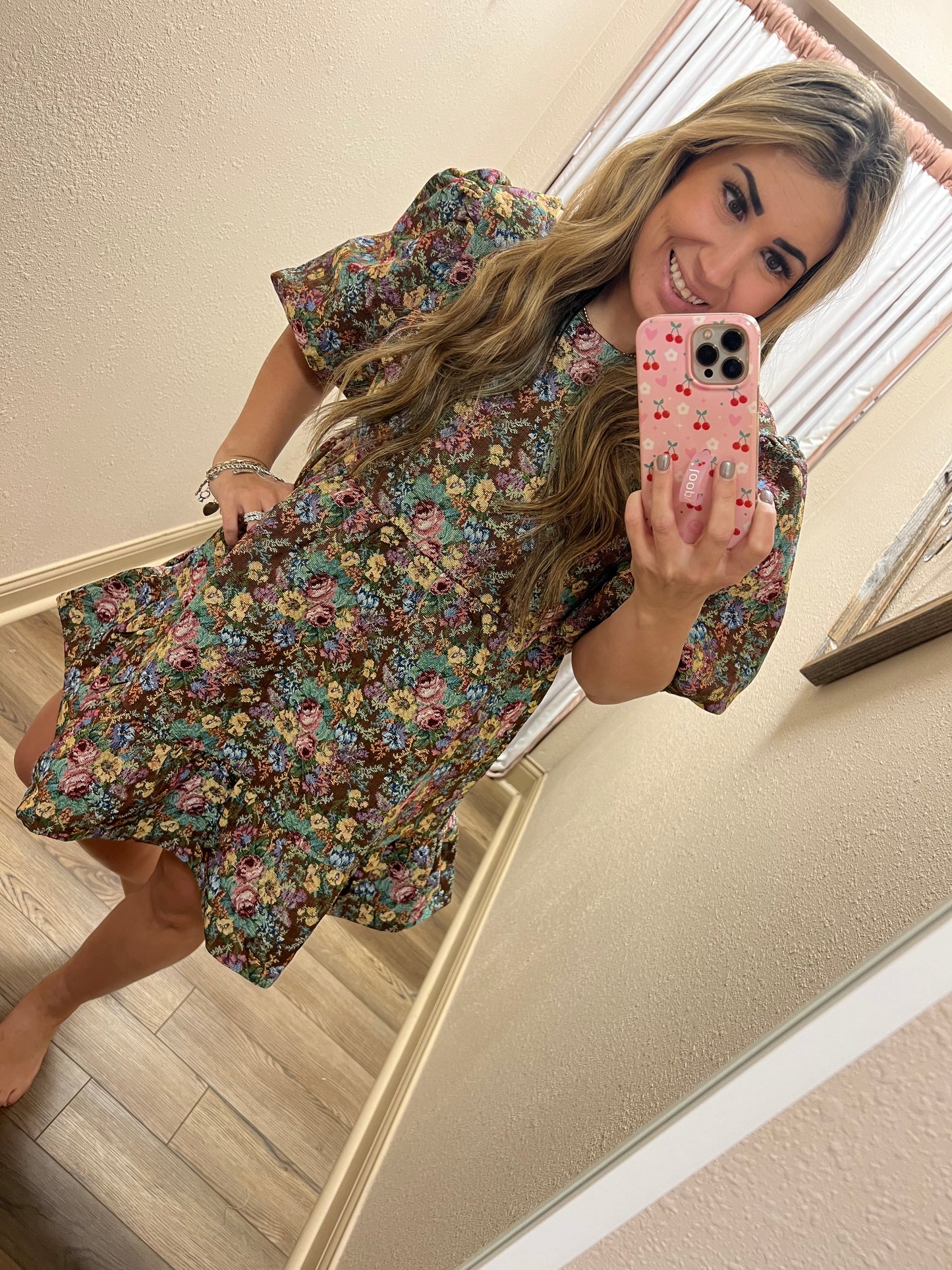 Ruffled Brown Floral Dress