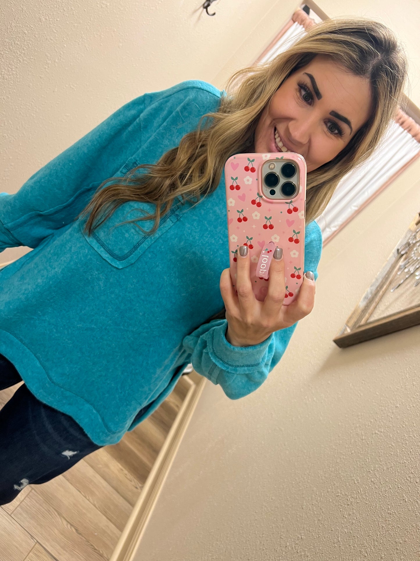 Turquoise Fleece Pocket LS