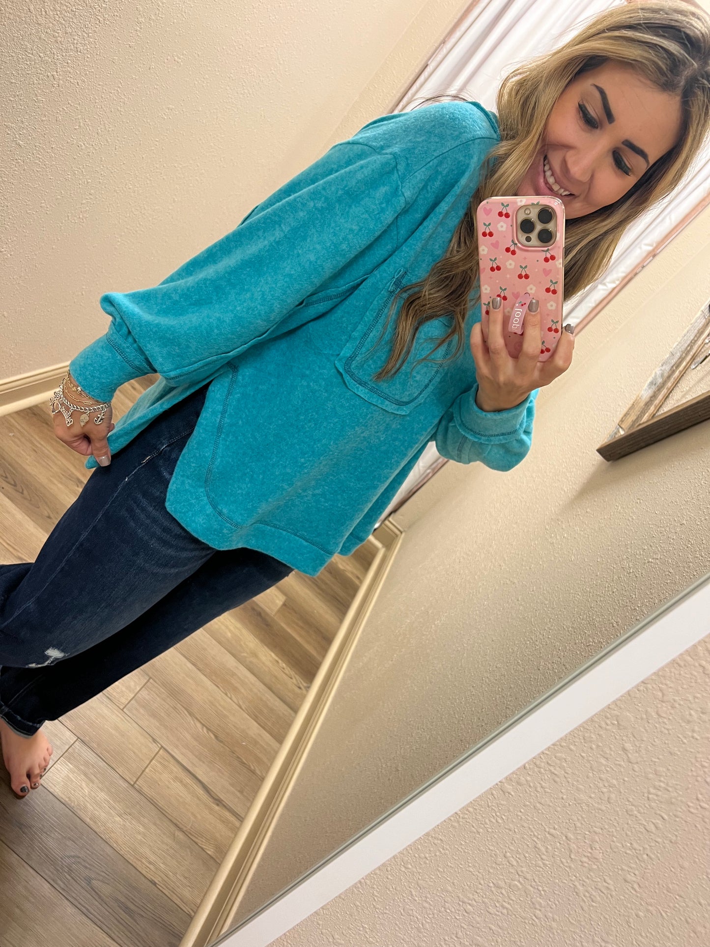 Turquoise Fleece Pocket LS