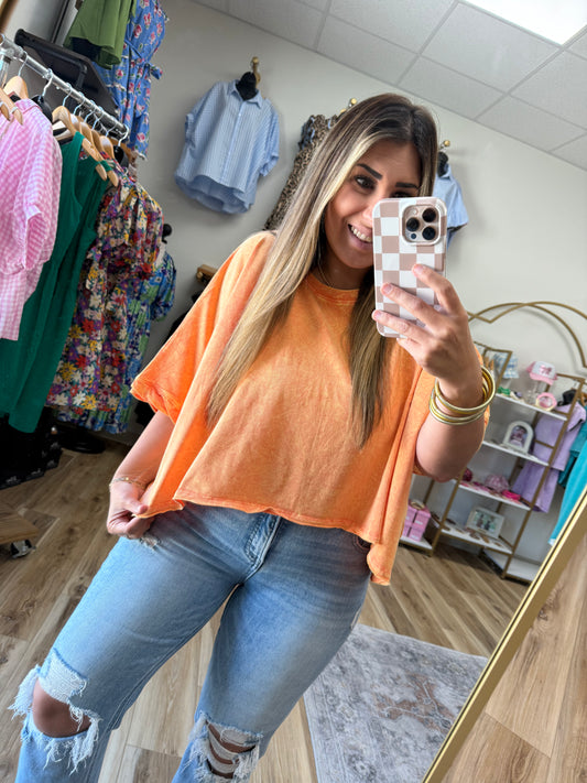 Orange Acid Wash Oversized Tee