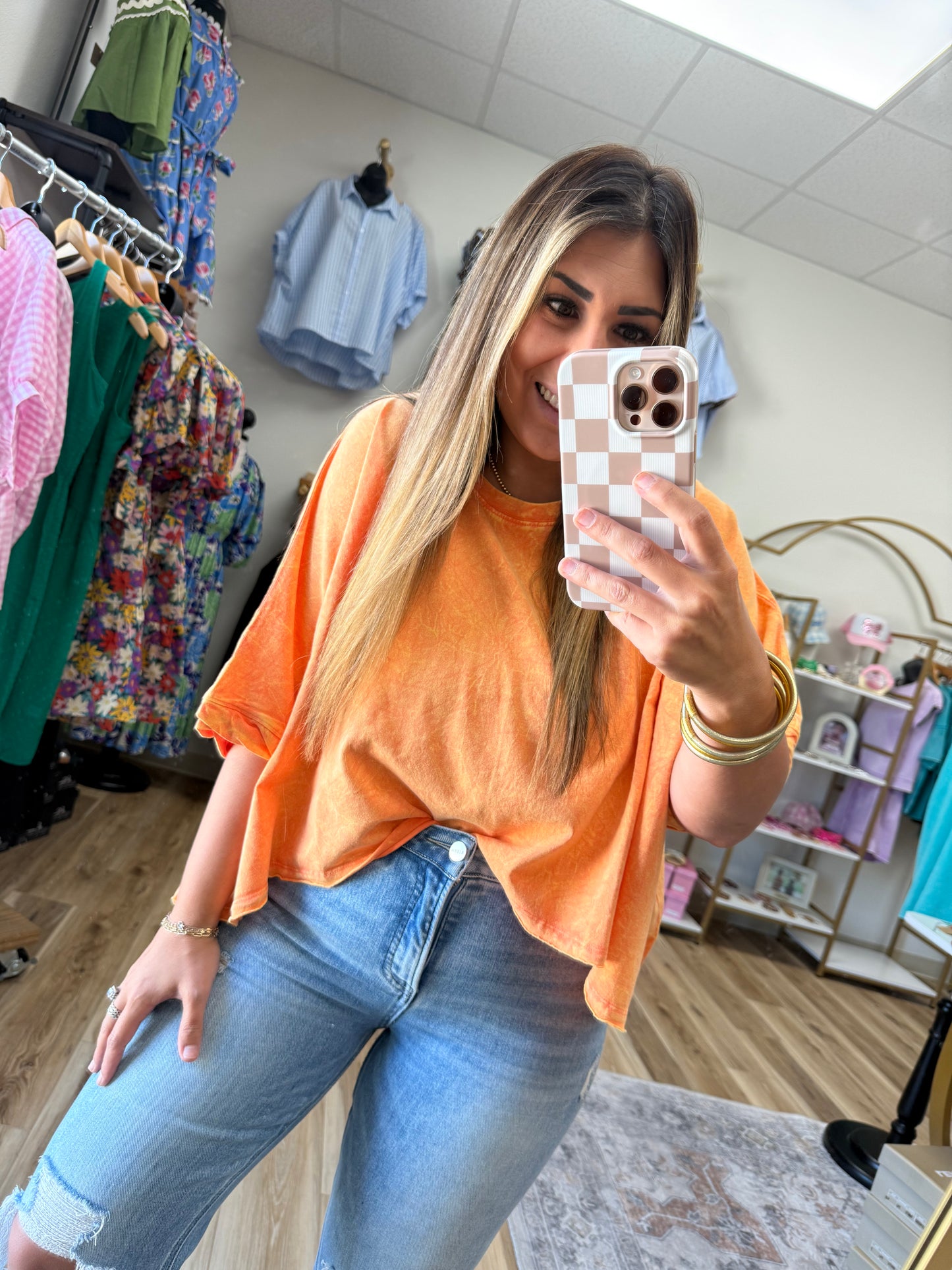 Orange Acid Wash Oversized Tee