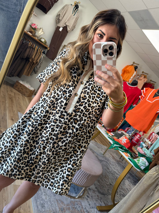 Leopard Button Detailed Dress