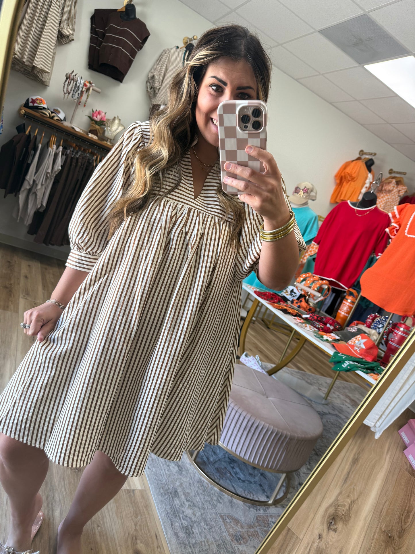 Taupe/Cream Stripe Dress