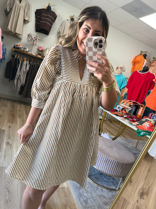 Taupe/Cream Stripe Dress
