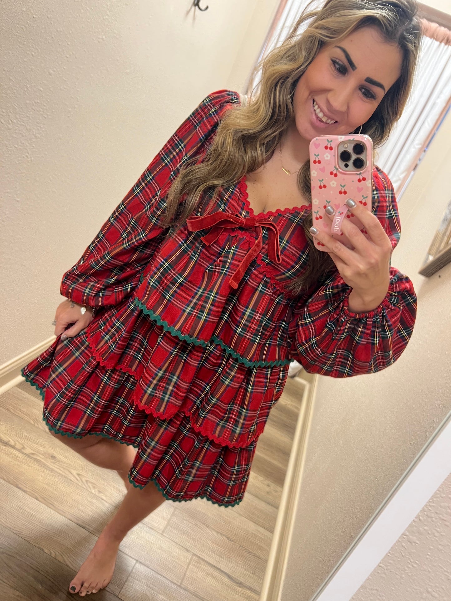 Christmas Plaid Ruffle Dress