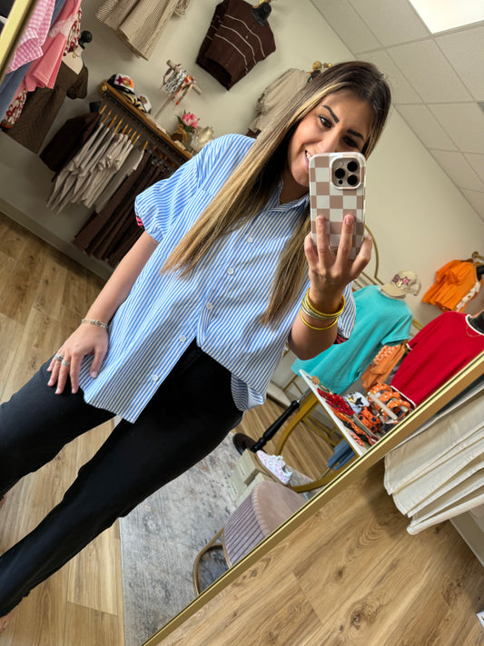 Blue/White W/Leopard Top
