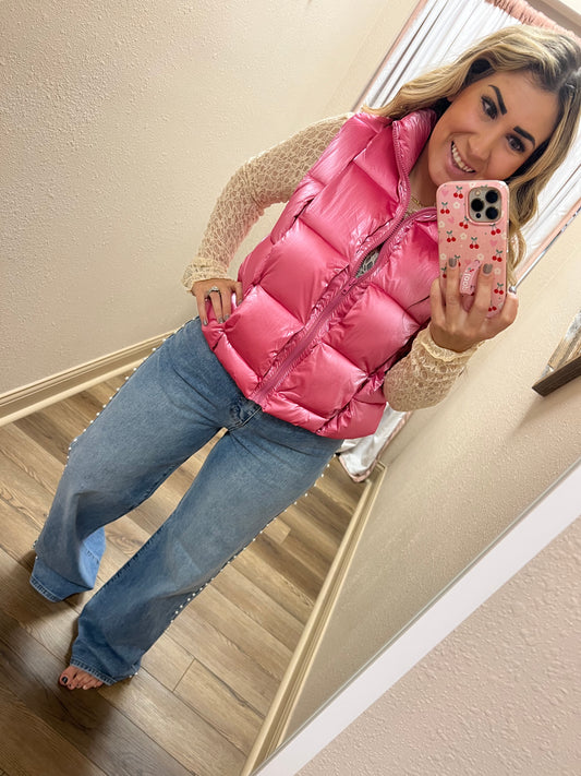 Metallic Pink Puffer Vest