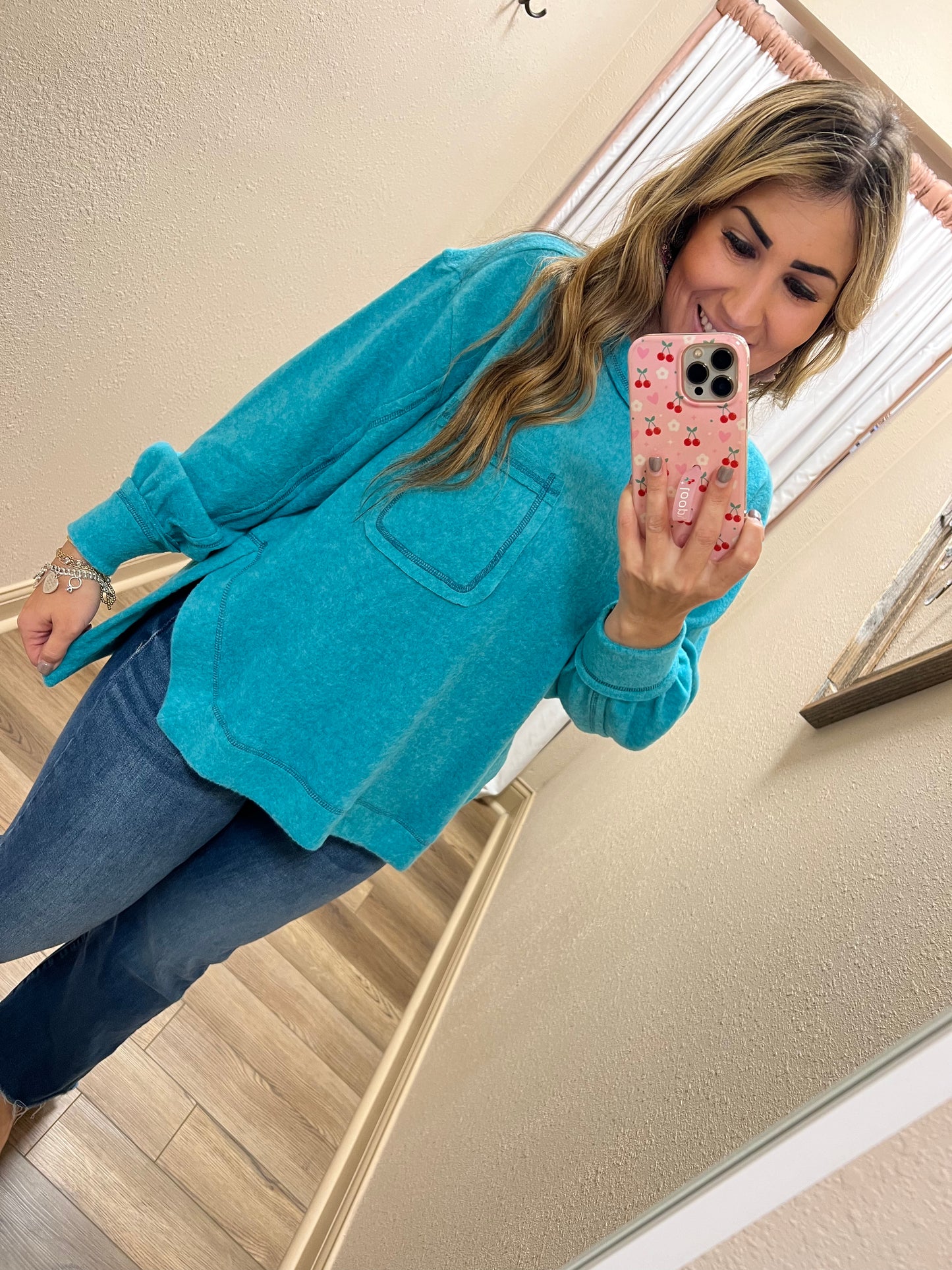 Turquoise Pocket LS Top