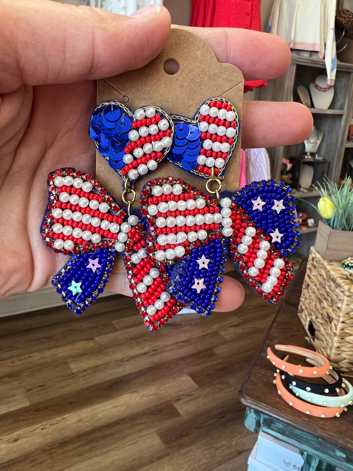 Flag Beaded Bow Earrings