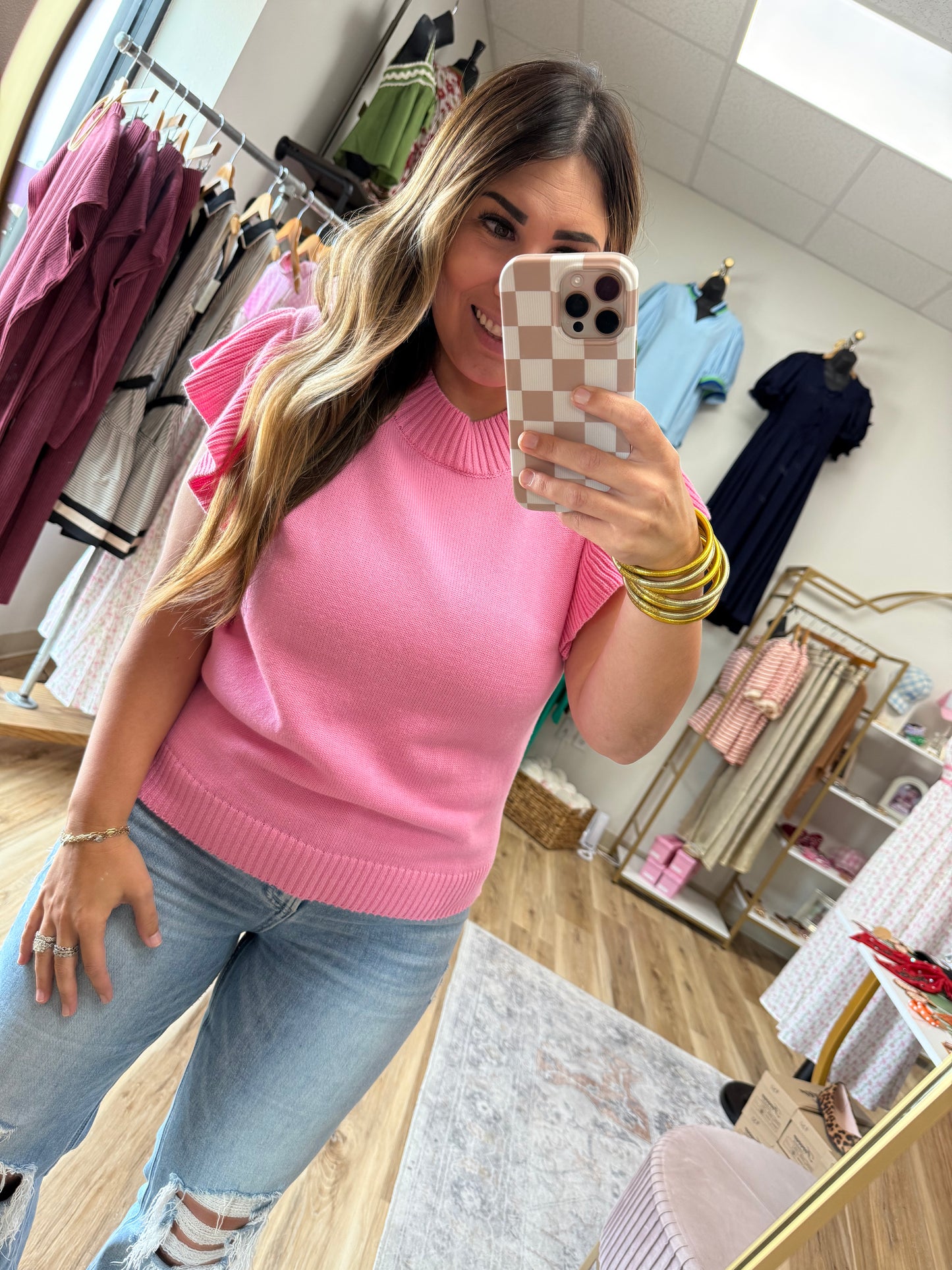 Pink Ruffle Short Sleeve Sweater