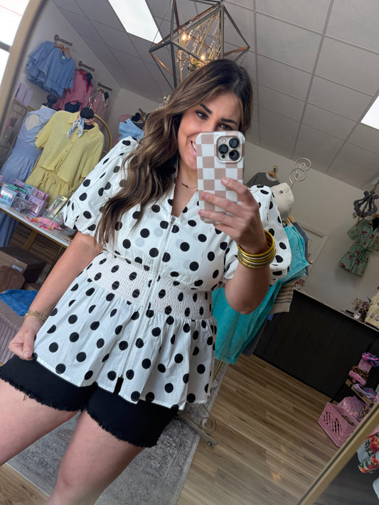 White/Black Polka Dot Top