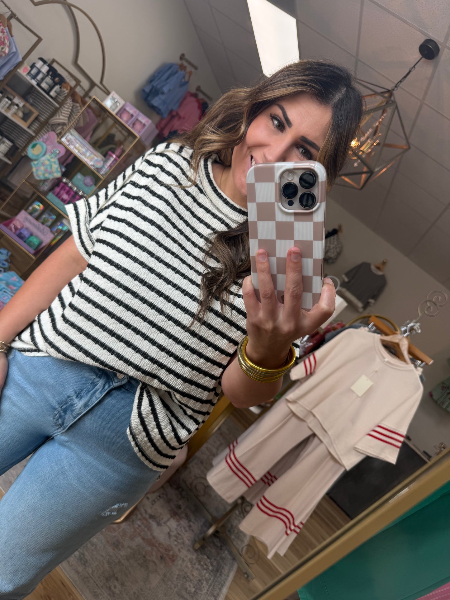 Cream/Black Stripe Top